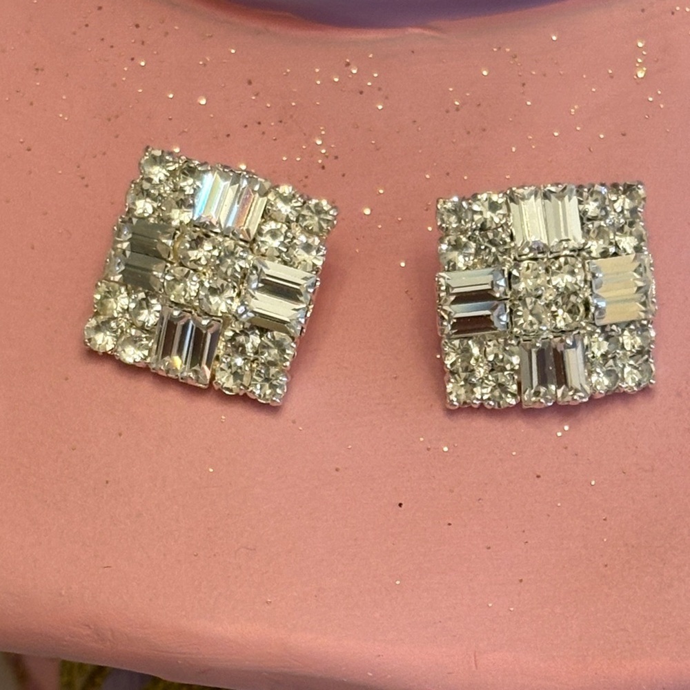 Silver Square Rhinestone Buttons, Rhinestone Jewelry Collection NWT